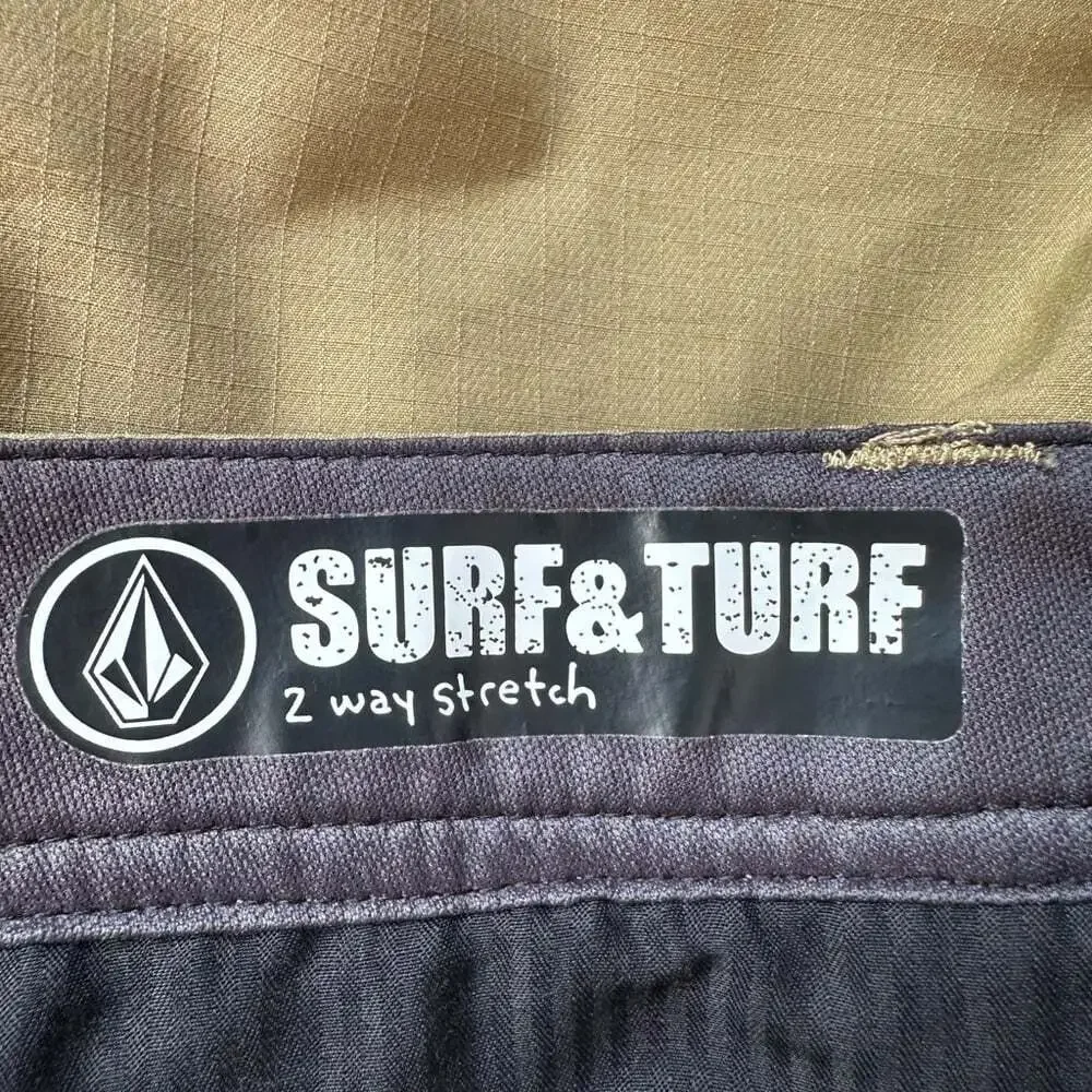 Volcom Surf Turf Tan Shorts 2 Way Stretch Flat Front Hybrid Casual 28